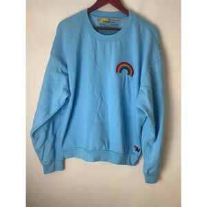Aviator Nation Sky Blue Rainbow Embroidery Relaxed Crew Sweatshirt M Medium